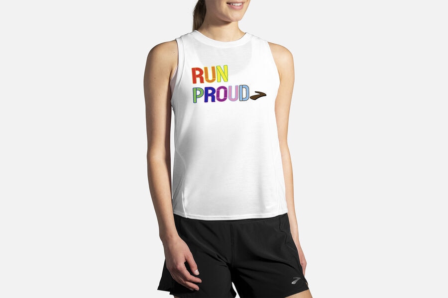 Womens Brooks Distance Graphic Tank Tops Run Proud | 382165-TVN